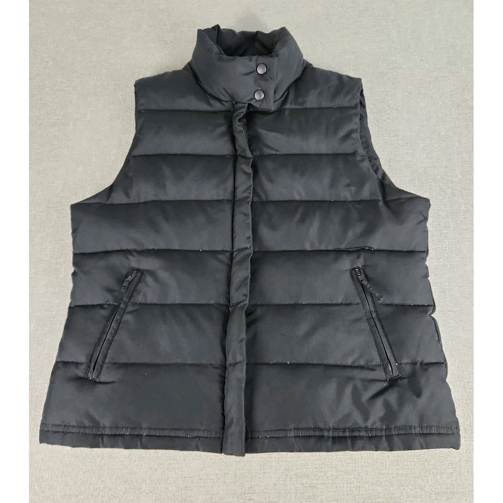 Mossimo Black Puffer Vest Womens Large Quilted Down/Feathers Full-Zip Pockets